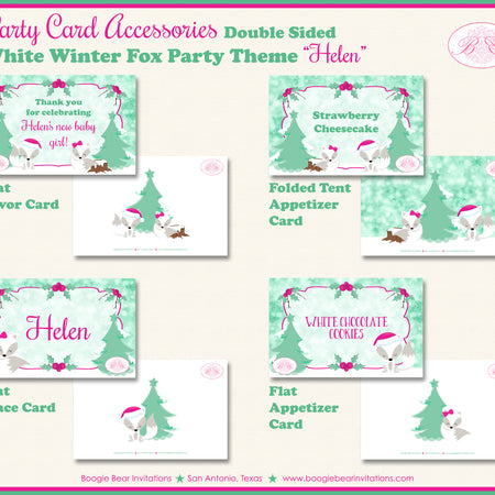 Woodland Winter Fox Party Favor Card Tent Place Food Baby Shower Pink White Boogie Bear Invitations Helen Theme