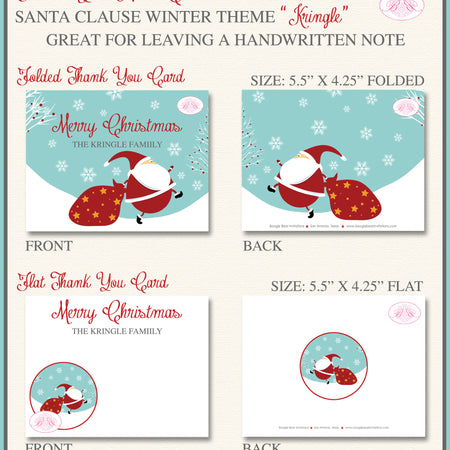 Santa Claus Christmas Party Thank You Cards Holiday Red Cookie Exchange Snowflake Boogie Bear Invitations Kringle Theme Printed Envelopes