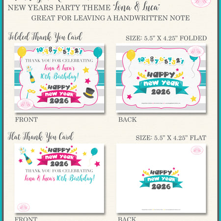 Happy New Years Party Thank You Card Birthday Boogie Bear Invitations Lona Luca Theme Printed