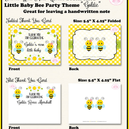 Little Bee Baby Shower Thank You Card Note Party Boogie Bear Invitations Goldie Theme Printed