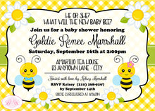 Load image into Gallery viewer, Bee Baby Shower Reveal Party Invitation Little Boy Girl Boogie Bear Invitations Goldie Theme Paperless Printable Printed