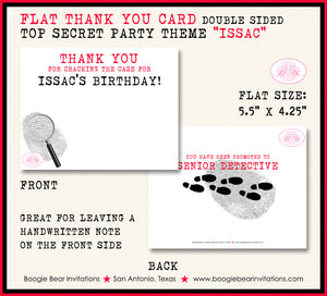 Mystery Clue Birthday Party Thank You Card Top Secret Boogie Bear Invitations Issac Theme Printed