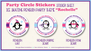 Ice Skating Penguin Birthday Party Stickers Circle Sheet Round Pink Boogie Bear Invitations Rochelle Theme