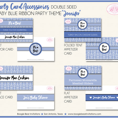 Blue Ribbon Baby Shower Party Favor Card Tent Food Boy Boogie Bear Invitations Jennifer Theme