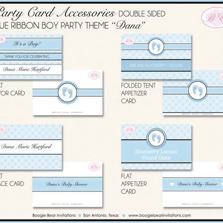 Blue Ribbon Baby Shower Party Favor Card Appetizer Footprints Boogie Bear Invitations Dana Theme