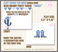 Load image into Gallery viewer, Blue Cowboy Party Thank You Card Birthday Cactus Country Boy Boogie Bear Invitations Logan Theme Printed