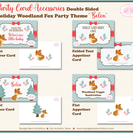 Woodland Holiday Fox Party Favor Card Tent Place Food Baby Shower Winter Christmas Boogie Bear Invitations Belen Theme