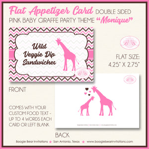 Pink Giraffe Baby Shower Favor Card Tent Place Appetizer Girl Boogie Bear Invitations Monique Theme Printed