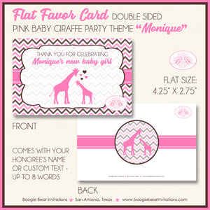 Pink Giraffe Baby Shower Favor Card Tent Place Appetizer Girl Boogie Bear Invitations Monique Theme Printed