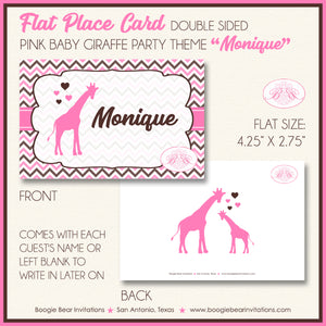 Pink Giraffe Baby Shower Favor Card Tent Place Appetizer Girl Boogie Bear Invitations Monique Theme Printed