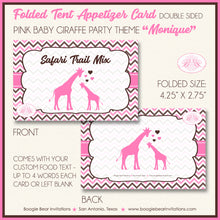 Load image into Gallery viewer, Pink Giraffe Baby Shower Favor Card Tent Place Appetizer Girl Boogie Bear Invitations Monique Theme Printed