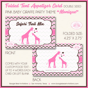 Pink Giraffe Baby Shower Favor Card Tent Place Appetizer Girl Boogie Bear Invitations Monique Theme Printed