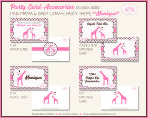 Pink Giraffe Baby Shower Favor Card Tent Place Appetizer Girl Boogie Bear Invitations Monique Theme Printed