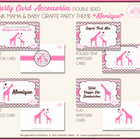Pink Giraffe Baby Shower Favor Card Tent Place Appetizer Girl Boogie Bear Invitations Monique Theme Printed