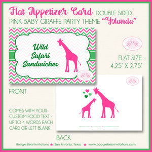 Pink Giraffe Baby Shower Favor Card Tent Place Appetizer Food Sign Label Tag Girl Boogie Bear Invitations Yolanda Theme Printed