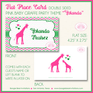 Pink Giraffe Baby Shower Favor Card Tent Place Appetizer Food Sign Label Tag Girl Boogie Bear Invitations Yolanda Theme Printed