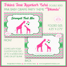 Load image into Gallery viewer, Pink Giraffe Baby Shower Favor Card Tent Place Appetizer Food Sign Label Tag Girl Boogie Bear Invitations Yolanda Theme Printed