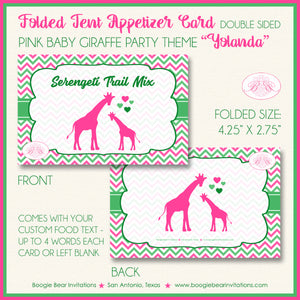 Pink Giraffe Baby Shower Favor Card Tent Place Appetizer Food Sign Label Tag Girl Boogie Bear Invitations Yolanda Theme Printed