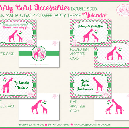 Pink Giraffe Baby Shower Favor Card Tent Place Appetizer Girl Boogie Bear Invitations Yolanda Theme Printed