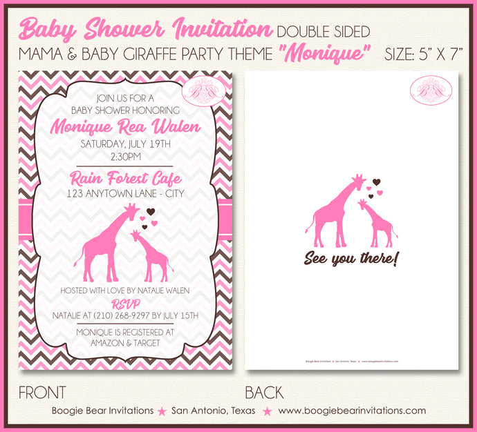 Pink Giraffe Girl Baby Shower Invitation Party Boogie Bear Invitations Monique Theme Paperless Printable Printed