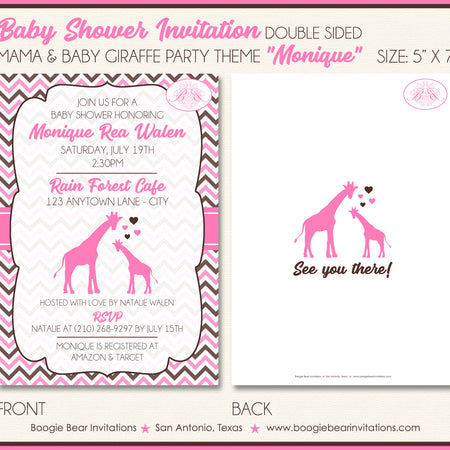 Pink Giraffe Girl Baby Shower Invitation Party Boogie Bear Invitations Monique Theme Paperless Printable Printed