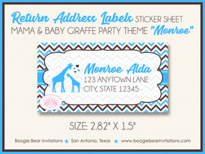 Blue Giraffe Boy Baby Shower Invitation Party Boogie Bear Invitations Monroe Theme Paperless Printable Printed