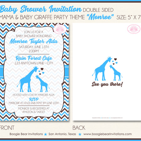 Blue Giraffe Boy Baby Shower Invitation Party Boogie Bear Invitations Monroe Theme Paperless Printable Printed