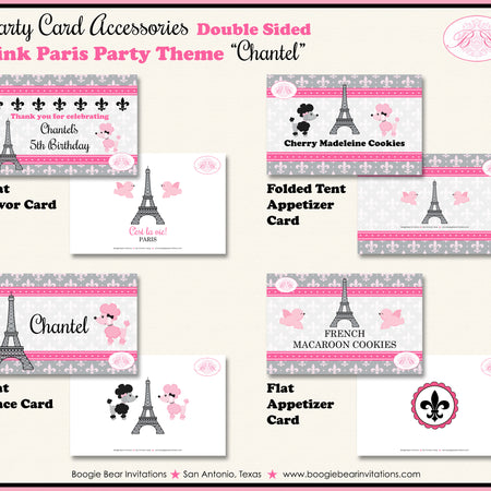 Pink Paris Birthday Favor Party Card Tent Place Food Tag France French Boogie Bear Invitations Chantel Theme
