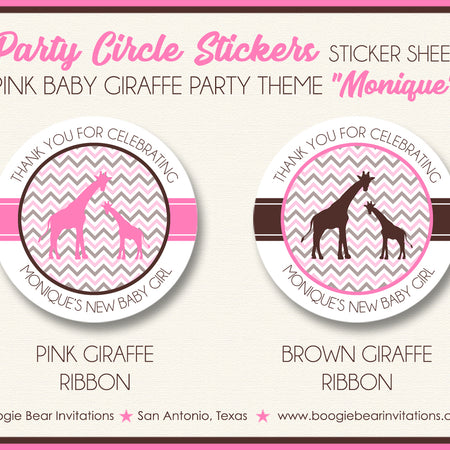 Pink Giraffe Baby Shower Party Stickers Girl Boogie Bear Invitations Monique Theme