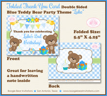 Load image into Gallery viewer, Blue Teddy Bear Party Thank You Card Birthday Boy Picnic Boogie Bear Invitations Luke Theme Printed