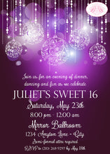 Load image into Gallery viewer, Purple Glowing Ornaments Birthday Party Invitation Violet Boogie Bear Invitations Juliet Theme Paperless Printable Printed