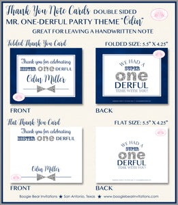 Mr. Wonderful Party Thank You Card Birthday Boy Navy Blue Silver ONE Onederful Boogie Bear Invitations Odin Theme Printed