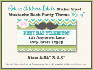 Mustache Bash Baby Shower Invitation Green Blue Boogie Bear Invitations Remy Theme Paperless Printable Printed