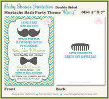 Load image into Gallery viewer, Mustache Bash Baby Shower Invitation Green Blue Boogie Bear Invitations Remy Theme Paperless Printable Printed