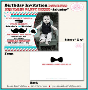 Mustache Photo Birthday Party Invitation Boy Bash Boogie Bear Invitations Salvador Theme Paperless Printable Printed