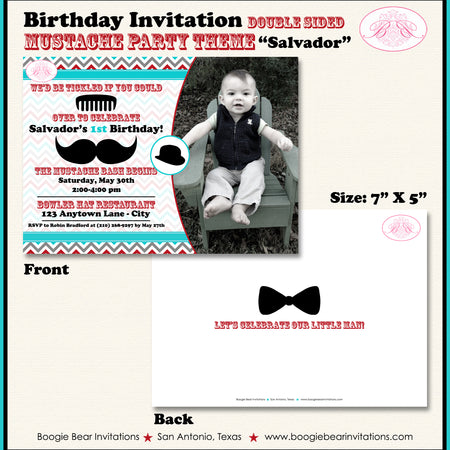 Mustache Photo Birthday Party Invitation Boy Bash Boogie Bear Invitations Salvador Theme Paperless Printable Printed