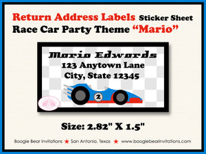 Race Car Birthday Party Invitation Red Blue Boy Girl Racing Checkered Flag Boogie Bear Invitations Mario Theme Paperless Printable Printed