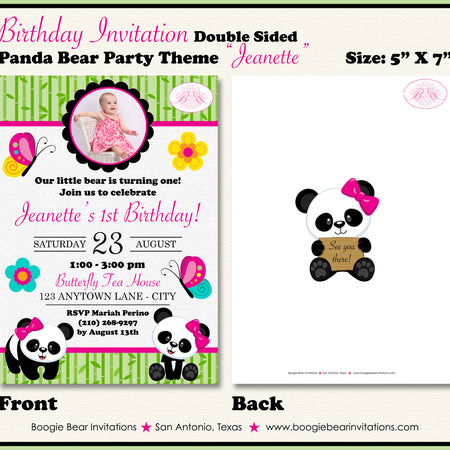 Panda Bear Birthday Party Invitation Photo Girl Pink Boogie Bear Invitations Jeanette Theme Paperless Printable Printed