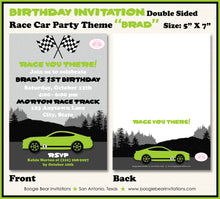 Load image into Gallery viewer, Green Race Car Birthday Party Invitation Lime Racing Boogie Bear Invitations Brad Theme Paperless Printable Printed