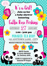 Load image into Gallery viewer, Panda Bear Baby Shower Invitation Party Girl Pink Aqua Dot Yellow Black Bow Boogie Bear Invitations Callie Theme Paperless Printable Printed