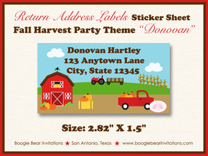 Fall Farm Birthday Party Invitation Barn Harvest Tractor Pumpkin Red Country Girl Boy Boogie Bear Donovan Theme Paperless Printable Printed