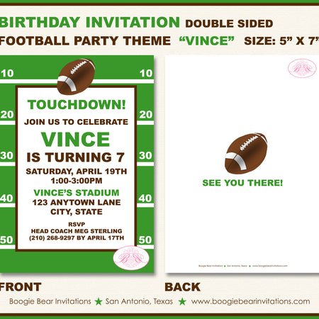 Football Team Birthday Party Invitation Foot Ball Game Boogie Bear Invitations Vince Theme Paperless Printable Printed
