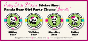 Panda Bear Birthday Party Circle Stickers Sheet Round Girl Pink Black Yellow Green Zoo Wild Animals Boogie Bear Invitations Jeanette Theme