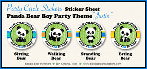 Panda Bear Birthday Party Circle Stickers Sheet Round Boy Blue Black Yellow Green Zoo Wild Animals Kids Boogie Bear Invitations Justin Theme
