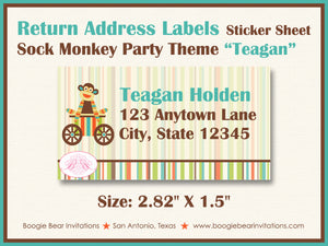 Sock Monkey Birthday Party Invitation Stripe Boogie Bear Invitations Teagan Theme Paperless Printable Printed