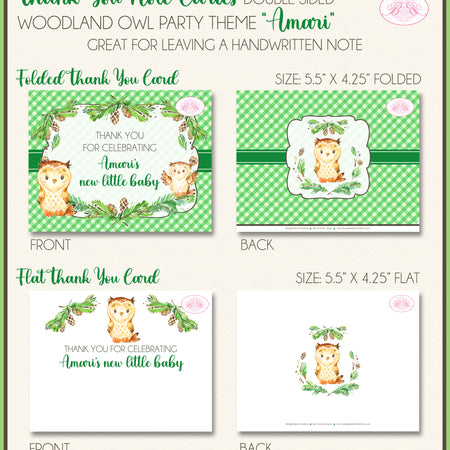 Woodland Owl Thank You Card Baby Shower Boogie Bear Invitations Amari Theme Printed
