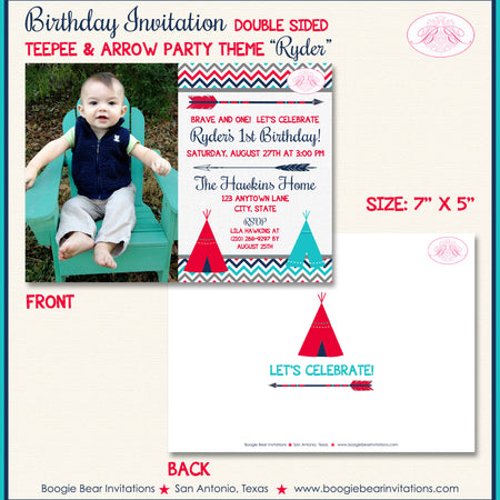 Teepee Arrow Birthday Party Invitation Photo Red Blue Boogie Bear Invitations Ryder Theme Paperless Printable Printed