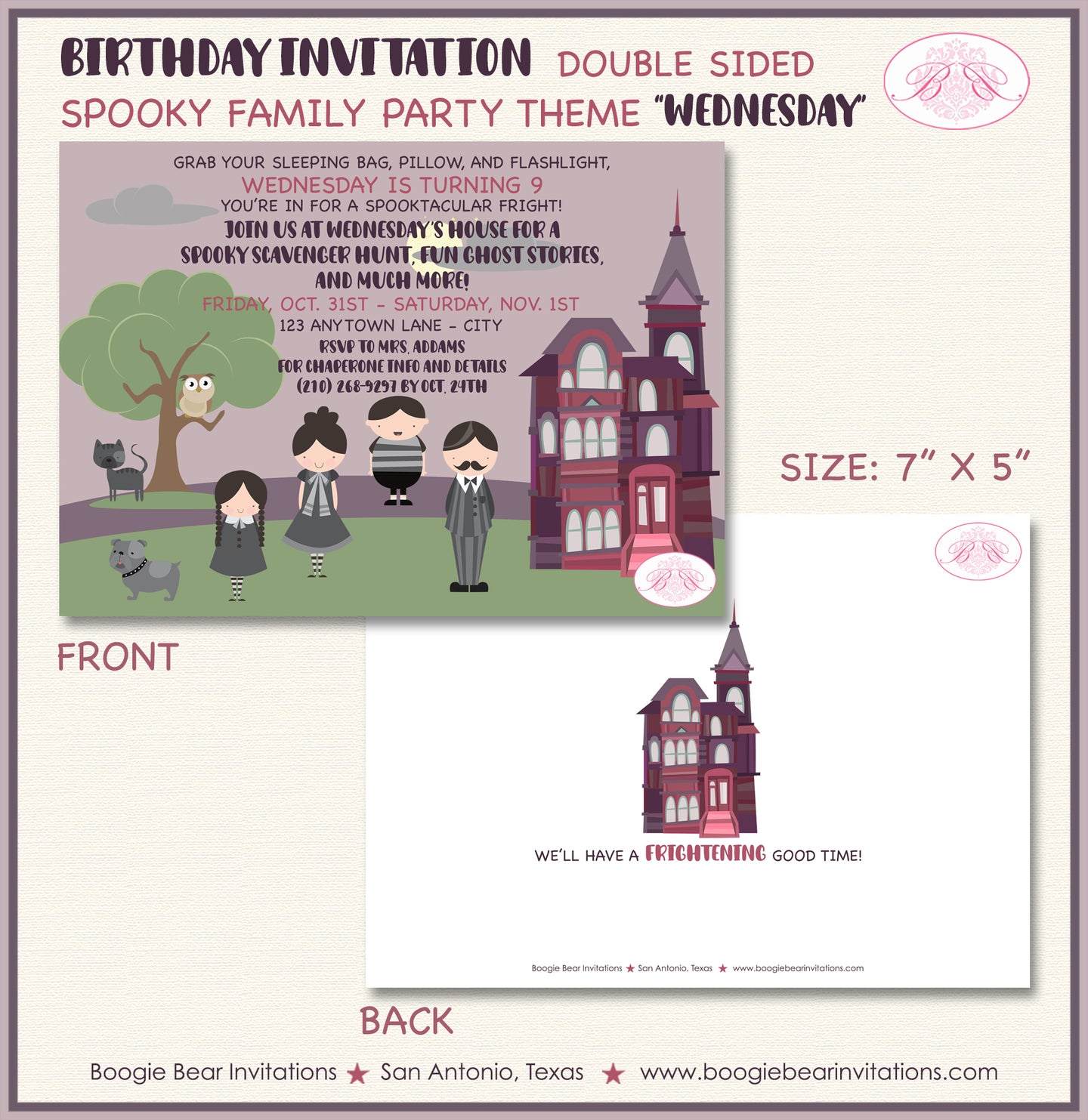 Halloween Birthday Party Invitation Spooky Family Haunted House Girl Boy Boogie Bear Invitations Wednesday Theme Paperless Printable Printed