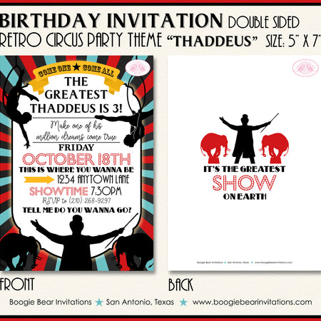 Circus Showman Birthday Party Invitation Animals Boogie Bear Invitations Thaddeus Theme Paperless Printable Printed