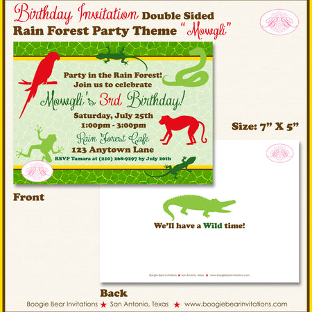 Rain forest Birthday Party Invitation Amazon Jungle Boogie Bear Mowgli Theme Paperless Printable Printed